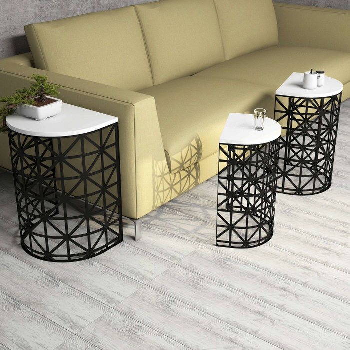 Hanah Home Juego de Mesas Nido Stil Metal Ferforje - Blanco y Negro